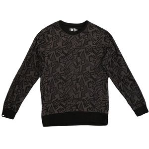 Men Black and Grey Sweatshirt with Abstract Pattern, Size Large
